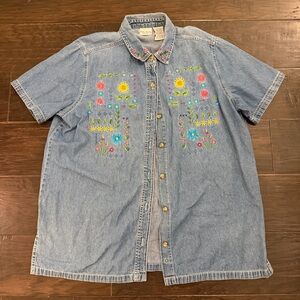 Vintage Bobbie Brooks Floral Embroidered Denim Shirt